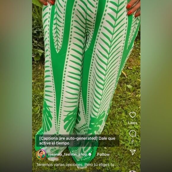 NWT Coord Set Sunburst Kiss White/Green Wide Pants Tropical Palm Print SET - Picture 3 of 8